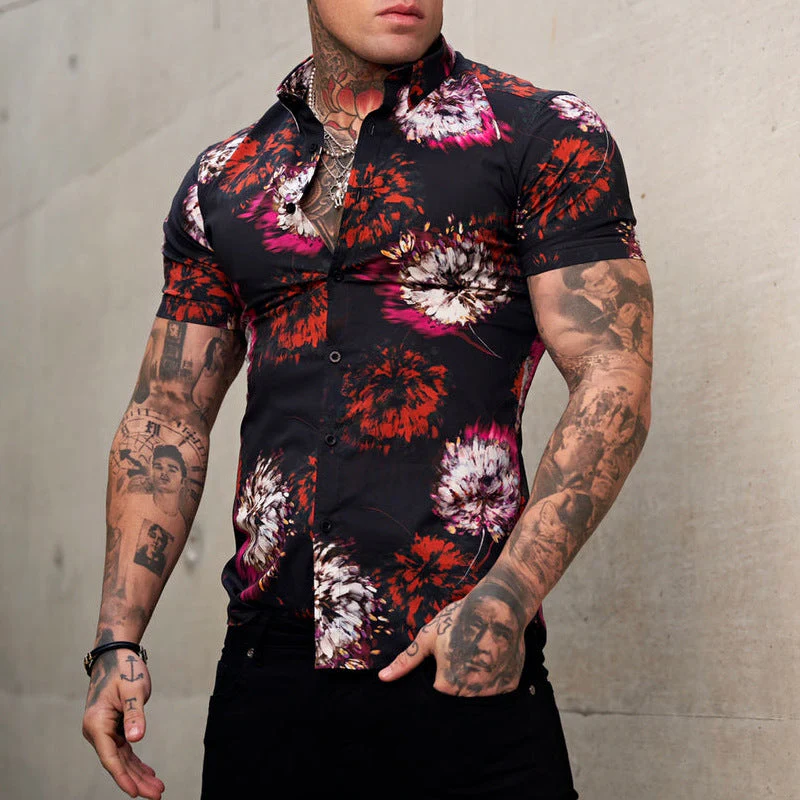 Red Print Men's Slim Fit Shirt